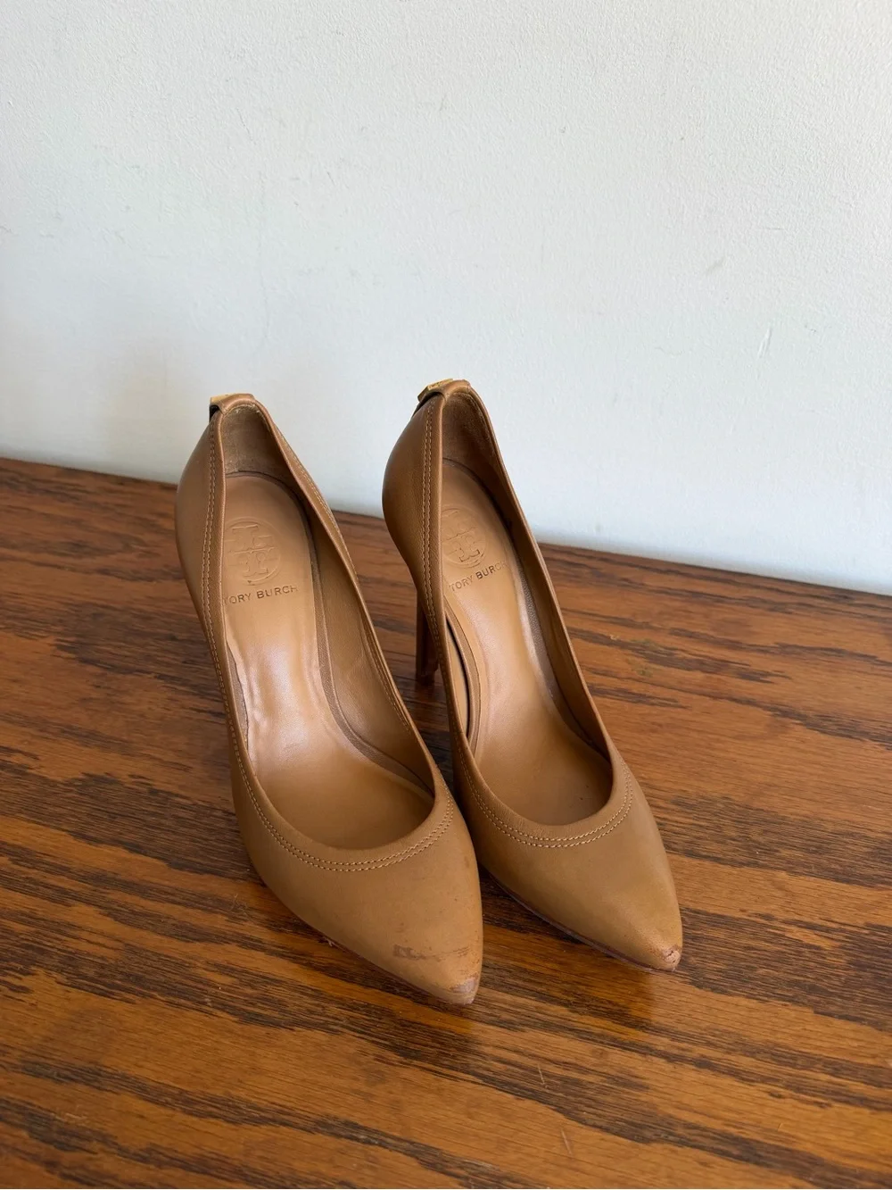 Tory Burch Cognac Leather Pointed-Toe Stiletto Pumps